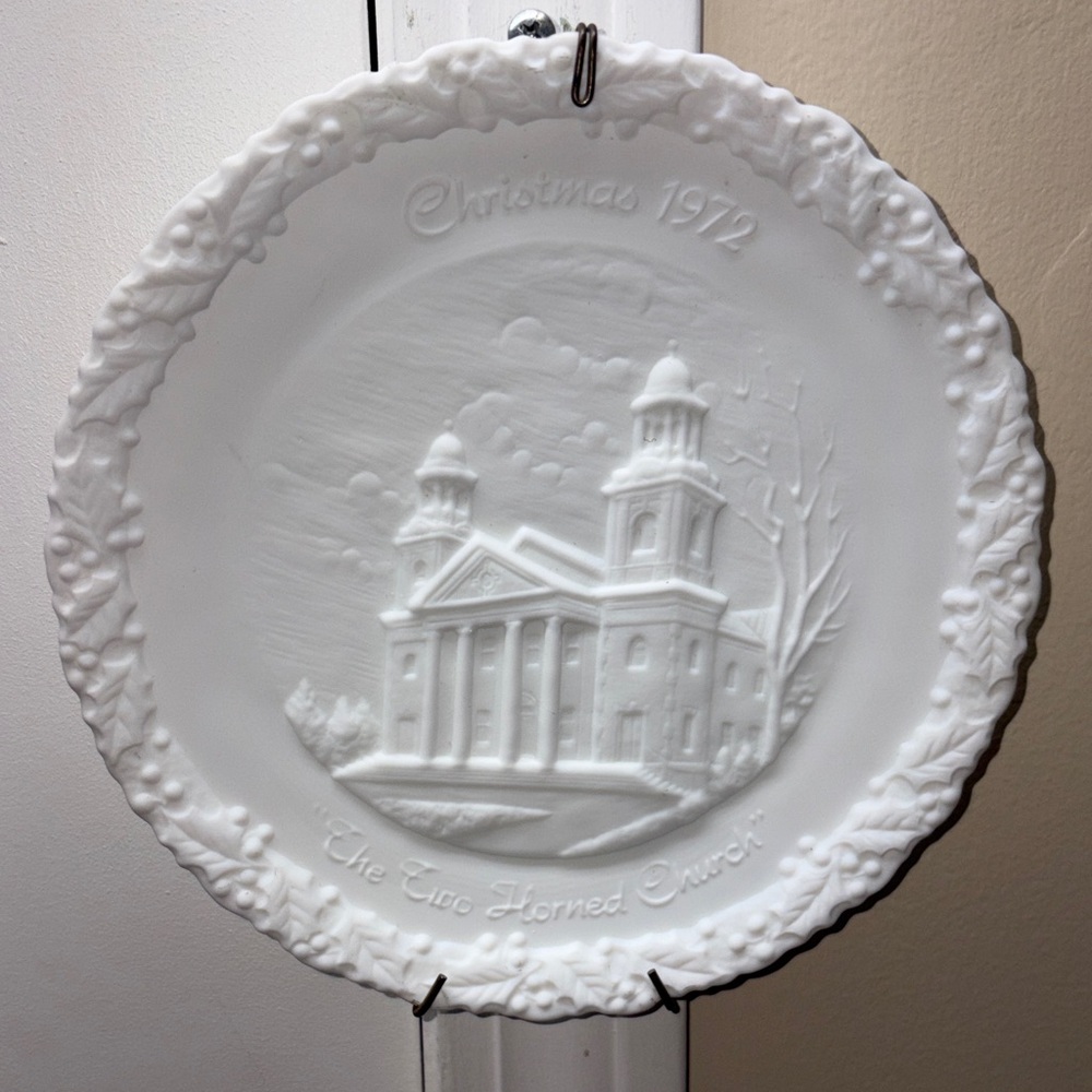 Fenton Art Glass Company "The Two Horned Church" Christmas plate 8”